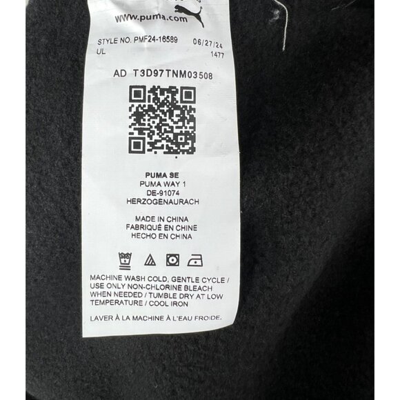 Puma Mens Black Zip-Up Fleece Jacket With Nylon Chest Panel & Logo Size XL - Picture 9 of 14